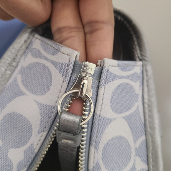 Coach Signature Peyton Heritage Canvas Leather Tote Bag (Light Denim & Silver) - Picture 9 of 16
